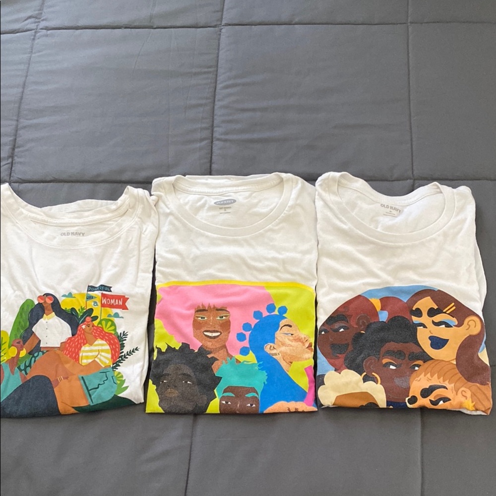 Old Navy Graphic Tees - White with Colorful Women empowerment Prints